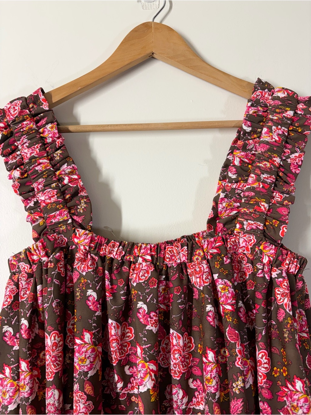 Jude Connally Floral Ruffle Strap Tank Top Brown Pink Cottagecore Boho - Picture 3 of 5